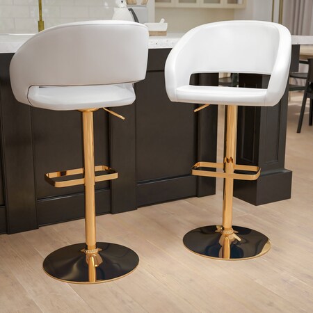 Flash Furniture 2PK White Vinyl Adjustable Height Barstool 2-CH-122070-WH-G-GG